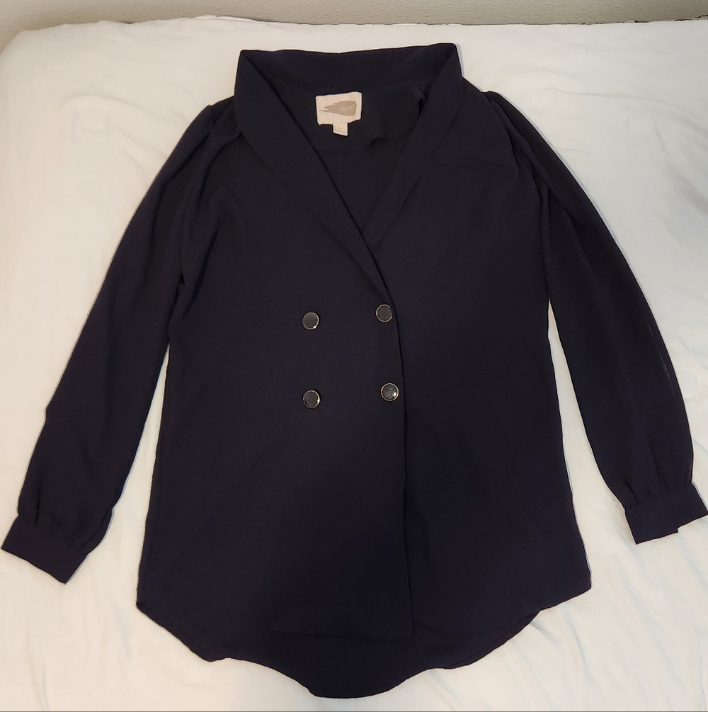 Forever 21 Navy Double-Breasted Blazer Shirt